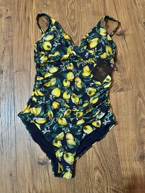 Nip Tuck Swim Navy One-Piece Swimsuit with Lemon Print
